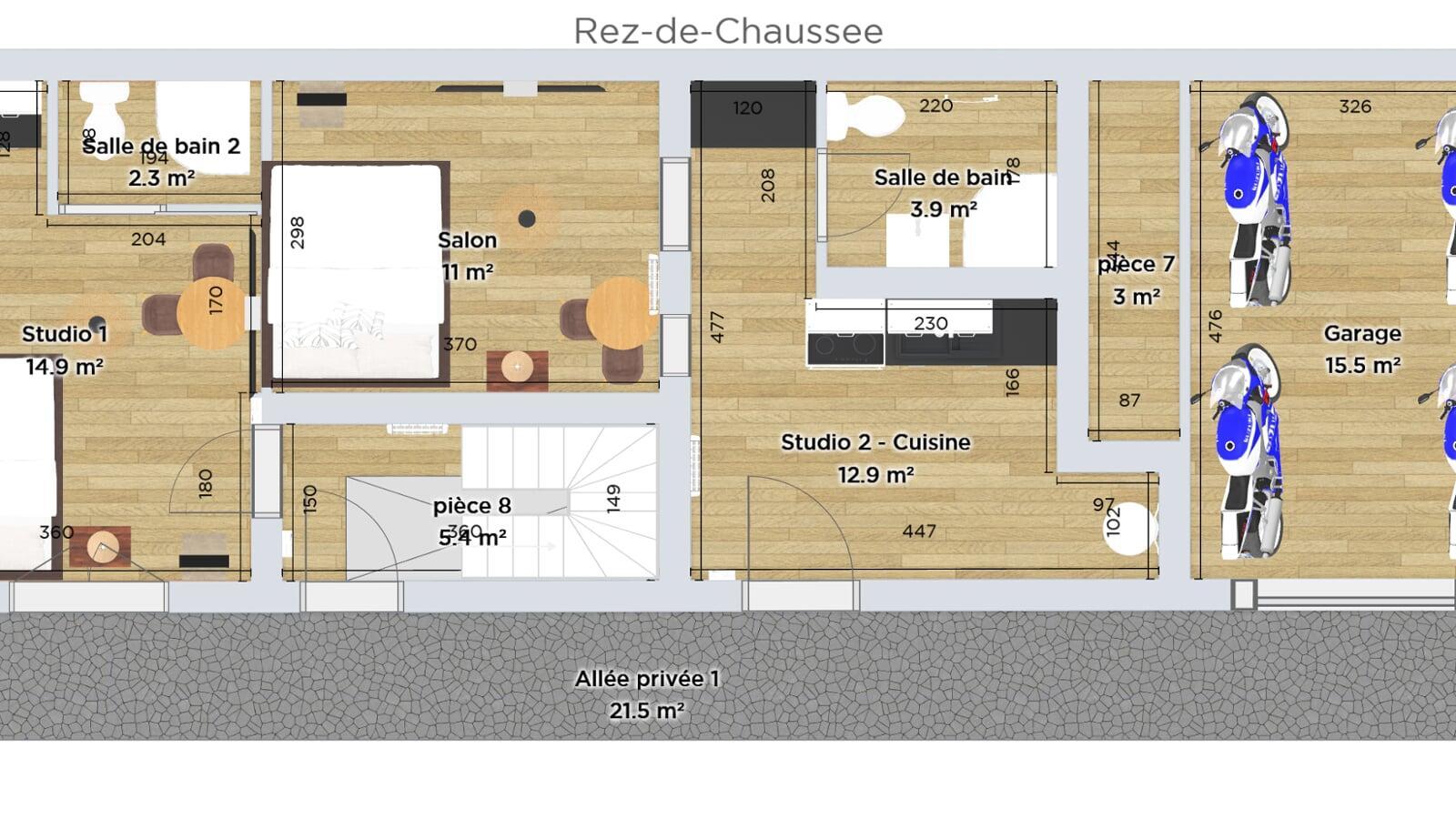 projection 3D d'une maison 4 niveaux