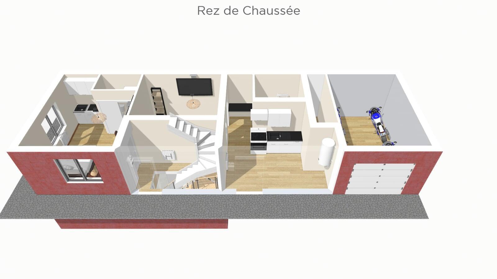 projection 3D d'une maison 4 niveaux